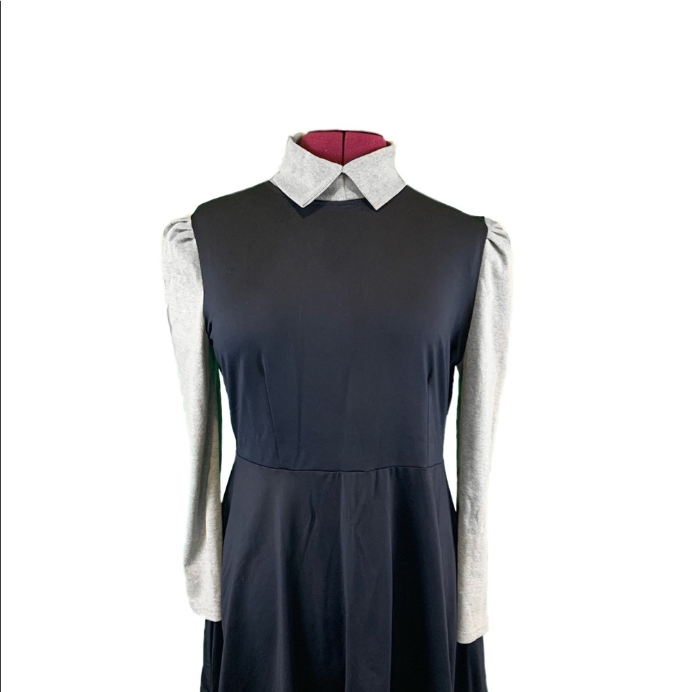 Tang Ling Rui Black A-line Military Style Long Sleeve Collar Dress Women's 4XL - Picture 2 of 6
